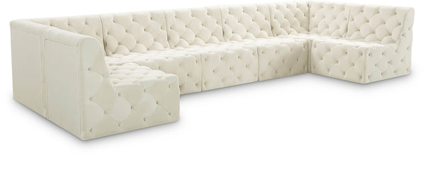 Tuft Velvet / Engineered Wood / Foam Contemporary Cream Velvet Modular Sectional - 157" W x 64" D x 32" H