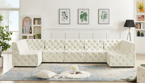 Tuft Velvet / Engineered Wood / Foam Contemporary Cream Velvet Modular Sectional - 157" W x 64" D x 32" H
