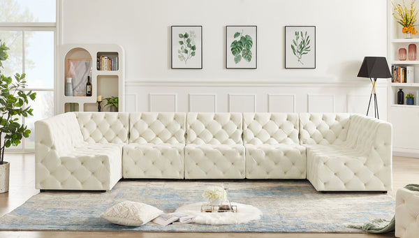 Tuft Velvet / Engineered Wood / Foam Contemporary Cream Velvet Modular Sectional - 157" W x 64" D x 32" H