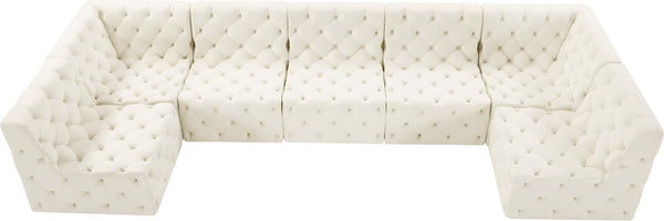 Tuft Velvet / Engineered Wood / Foam Contemporary Cream Velvet Modular Sectional - 157" W x 64" D x 32" H