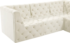 Tuft Velvet / Engineered Wood / Foam Contemporary Cream Velvet Modular Sectional - 157" W x 64" D x 32" H