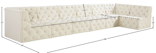 Tuft Velvet / Engineered Wood / Foam Contemporary Cream Velvet Modular Sectional - 186" W x 64" D x 32" H