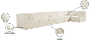 Tuft Velvet / Engineered Wood / Foam Contemporary Cream Velvet Modular Sectional - 186" W x 64" D x 32" H