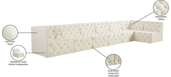 Tuft Velvet / Engineered Wood / Foam Contemporary Cream Velvet Modular Sectional - 186" W x 64" D x 32" H
