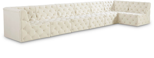 Tuft Velvet / Engineered Wood / Foam Contemporary Cream Velvet Modular Sectional - 186" W x 64" D x 32" H