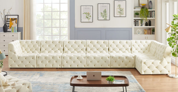 Tuft Velvet / Engineered Wood / Foam Contemporary Cream Velvet Modular Sectional - 186" W x 64" D x 32" H