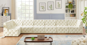 Tuft Velvet / Engineered Wood / Foam Contemporary Cream Velvet Modular Sectional - 186" W x 64" D x 32" H