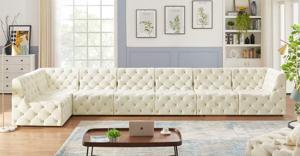 Tuft Velvet / Engineered Wood / Foam Contemporary Cream Velvet Modular Sectional - 186" W x 64" D x 32" H