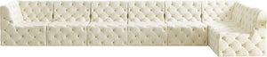 Tuft Velvet / Engineered Wood / Foam Contemporary Cream Velvet Modular Sectional - 186" W x 64" D x 32" H
