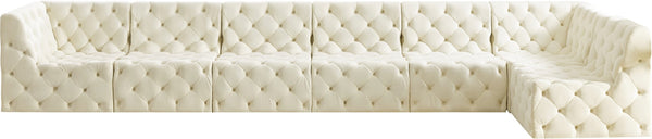 Tuft Velvet / Engineered Wood / Foam Contemporary Cream Velvet Modular Sectional - 186" W x 64" D x 32" H