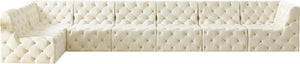 Tuft Velvet / Engineered Wood / Foam Contemporary Cream Velvet Modular Sectional - 186" W x 64" D x 32" H