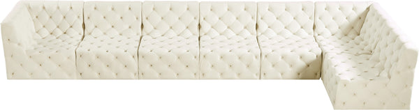 Tuft Velvet / Engineered Wood / Foam Contemporary Cream Velvet Modular Sectional - 186" W x 64" D x 32" H