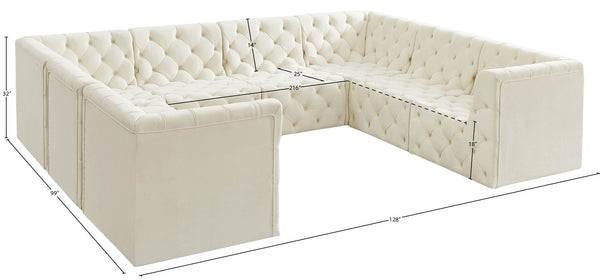 Tuft Velvet / Engineered Wood / Foam Contemporary Cream Velvet Modular Sectional - 128" W x 99" D x 32" H