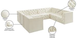 Tuft Velvet / Engineered Wood / Foam Contemporary Cream Velvet Modular Sectional - 128" W x 99" D x 32" H