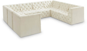 Tuft Velvet / Engineered Wood / Foam Contemporary Cream Velvet Modular Sectional - 128" W x 99" D x 32" H