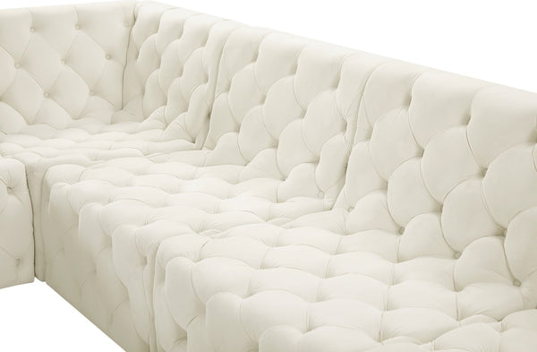 Tuft Velvet / Engineered Wood / Foam Contemporary Cream Velvet Modular Sectional - 128" W x 99" D x 32" H