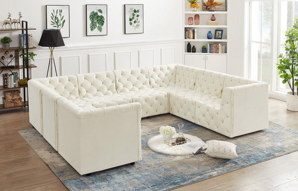 Tuft Velvet / Engineered Wood / Foam Contemporary Cream Velvet Modular Sectional - 128" W x 99" D x 32" H