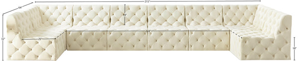 Tuft Velvet / Engineered Wood / Foam Contemporary Cream Velvet Modular Sectional - 215" W x 64" D x 32" H