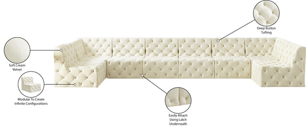 Tuft Velvet / Engineered Wood / Foam Contemporary Cream Velvet Modular Sectional - 215" W x 64" D x 32" H