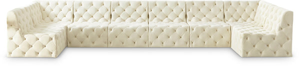 Tuft Velvet / Engineered Wood / Foam Contemporary Cream Velvet Modular Sectional - 215" W x 64" D x 32" H