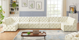 Tuft Velvet / Engineered Wood / Foam Contemporary Cream Velvet Modular Sectional - 215" W x 64" D x 32" H