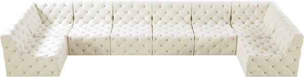 Tuft Velvet / Engineered Wood / Foam Contemporary Cream Velvet Modular Sectional - 215" W x 64" D x 32" H