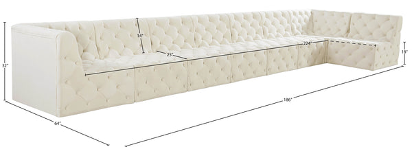Tuft Velvet / Engineered Wood / Foam Contemporary Cream Velvet Modular Sectional - 186" W x 64" D x 32" H