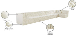 Tuft Velvet / Engineered Wood / Foam Contemporary Cream Velvet Modular Sectional - 186" W x 64" D x 32" H