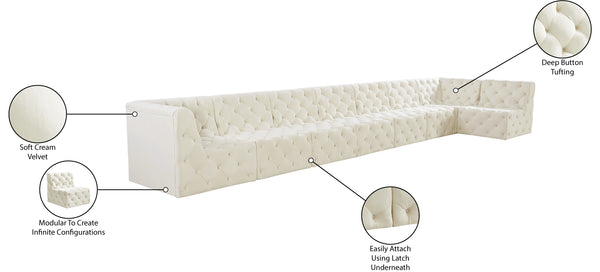 Tuft Velvet / Engineered Wood / Foam Contemporary Cream Velvet Modular Sectional - 186" W x 64" D x 32" H
