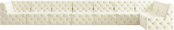 Tuft Velvet / Engineered Wood / Foam Contemporary Cream Velvet Modular Sectional - 186" W x 64" D x 32" H