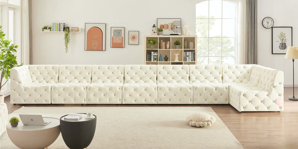 Tuft Velvet / Engineered Wood / Foam Contemporary Cream Velvet Modular Sectional - 186" W x 64" D x 32" H