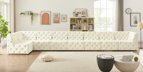 Tuft Velvet / Engineered Wood / Foam Contemporary Cream Velvet Modular Sectional - 186" W x 64" D x 32" H