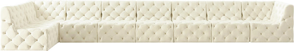 Tuft Velvet / Engineered Wood / Foam Contemporary Cream Velvet Modular Sectional - 186" W x 64" D x 32" H