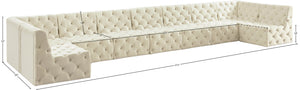 Tuft Velvet / Engineered Wood / Foam Contemporary Cream Velvet Modular Sectional - 215" W x 64" D x 32" H