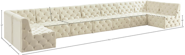 Tuft Velvet / Engineered Wood / Foam Contemporary Cream Velvet Modular Sectional - 215" W x 64" D x 32" H