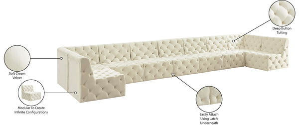 Tuft Velvet / Engineered Wood / Foam Contemporary Cream Velvet Modular Sectional - 215" W x 64" D x 32" H