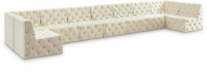Tuft Velvet / Engineered Wood / Foam Contemporary Cream Velvet Modular Sectional - 215" W x 64" D x 32" H