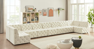 Tuft Velvet / Engineered Wood / Foam Contemporary Cream Velvet Modular Sectional - 215" W x 64" D x 32" H