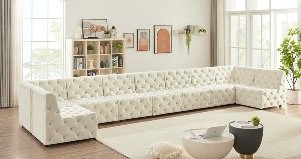 Tuft Velvet / Engineered Wood / Foam Contemporary Cream Velvet Modular Sectional - 215" W x 64" D x 32" H
