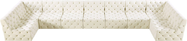 Tuft Velvet / Engineered Wood / Foam Contemporary Cream Velvet Modular Sectional - 215" W x 64" D x 32" H