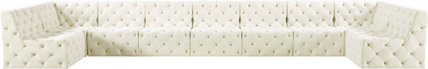 Tuft Velvet / Engineered Wood / Foam Contemporary Cream Velvet Modular Sectional - 215" W x 64" D x 32" H