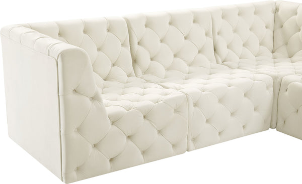 Tuft Velvet / Engineered Wood / Foam Contemporary Cream Velvet Modular Sectional - 215" W x 64" D x 32" H