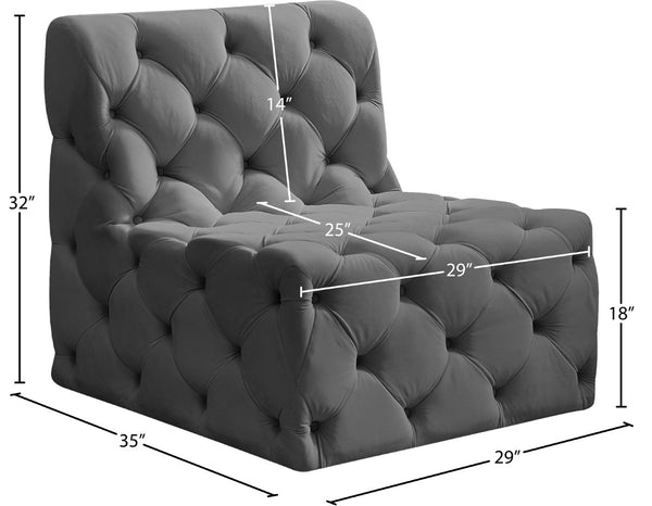 Tuft Velvet / Engineered Wood / Foam Contemporary Grey Velvet Armless Chair - 29" W x 35" D x 32" H