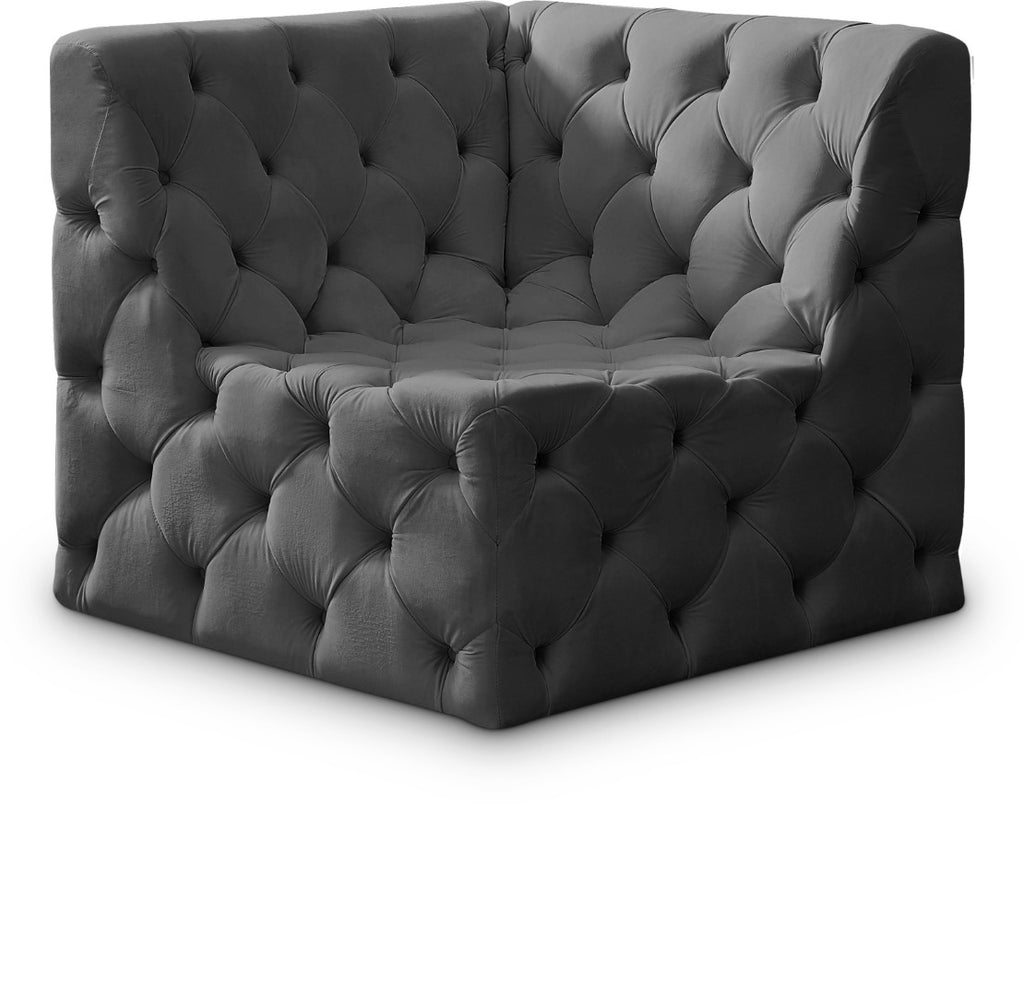 Tuft Velvet / Engineered Wood / Foam Contemporary Grey Velvet Corner Chair - 35" W x 35" D x 32" H