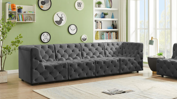 Tuft Velvet / Engineered Wood / Foam Contemporary Grey Velvet Modular Sofa - 128" W x 35" D x 32" H