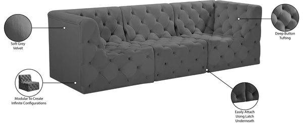 Tuft Velvet / Engineered Wood / Foam Contemporary Grey Velvet Modular Sofa - 99" W x 35" D x 32" H