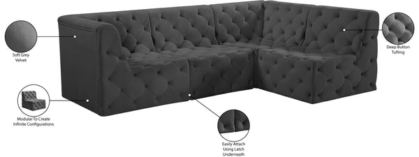 Tuft Velvet / Engineered Wood / Foam Contemporary Grey Velvet Modular Sectional - 99" W x 64" D x 32" H