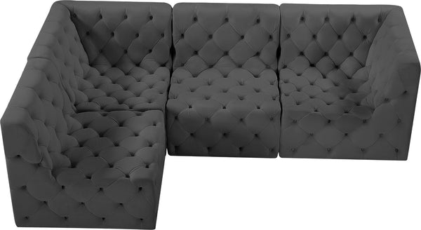 Tuft Velvet / Engineered Wood / Foam Contemporary Grey Velvet Modular Sectional - 99" W x 64" D x 32" H