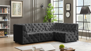 Tuft Velvet / Engineered Wood / Foam Contemporary Grey Velvet Modular Sectional - 99" W x 64" D x 32" H