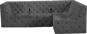 Tuft Velvet / Engineered Wood / Foam Contemporary Grey Velvet Modular Sectional - 99" W x 64" D x 32" H